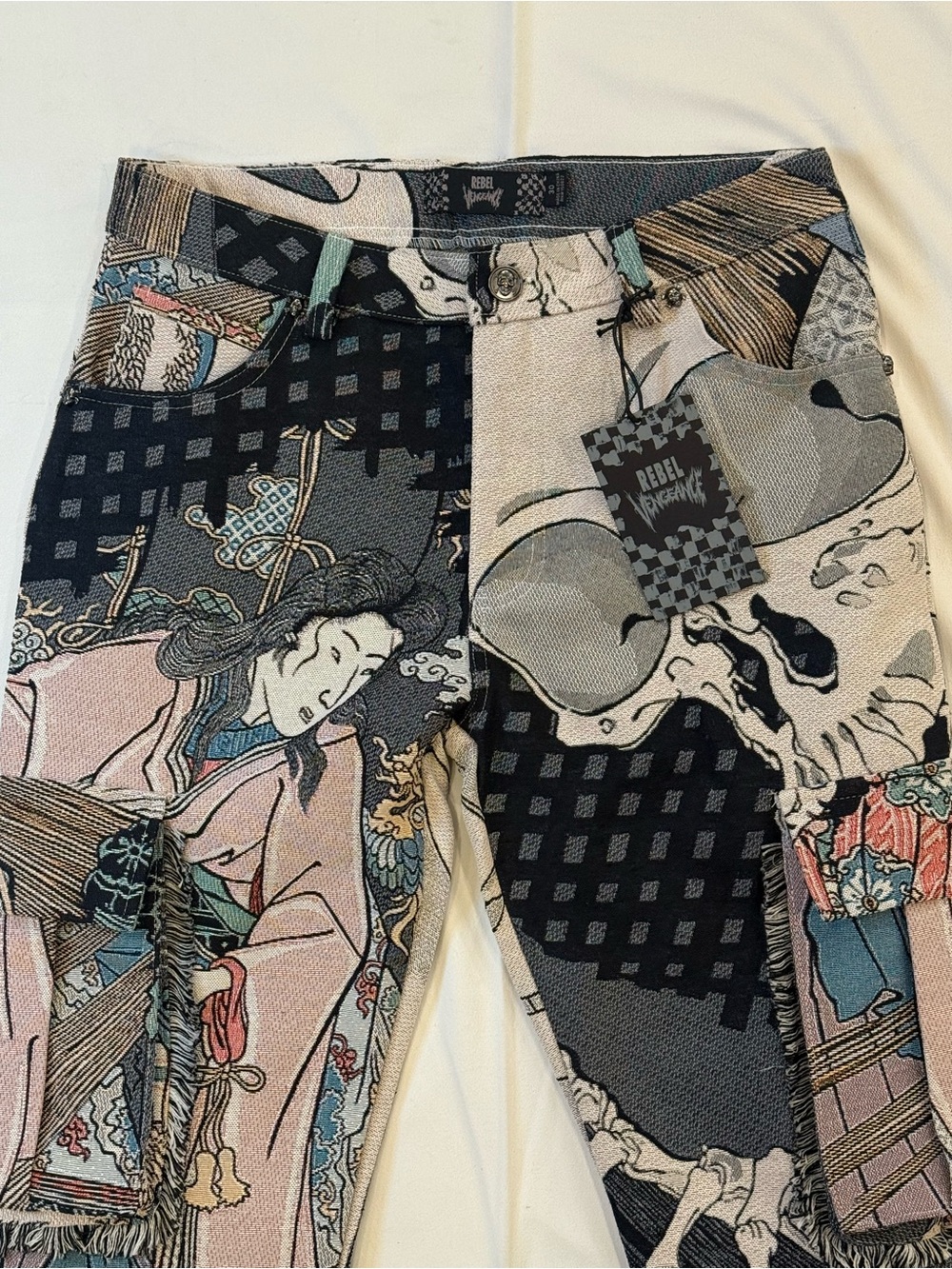 Ukiyo-e Samurai Tapestry Cargo Pants Sz 30 NWT Rebel Vengeance Y2K - Picture 5 of 16